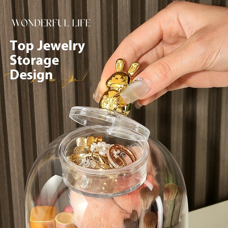 Transparent Makeup Brush Holder Desktop Rotating Dustproof Storage Box